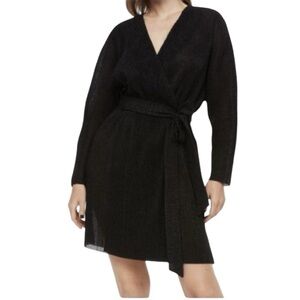 H&M Glittery sheer black wrap mini dress size small cover layering V-neck
